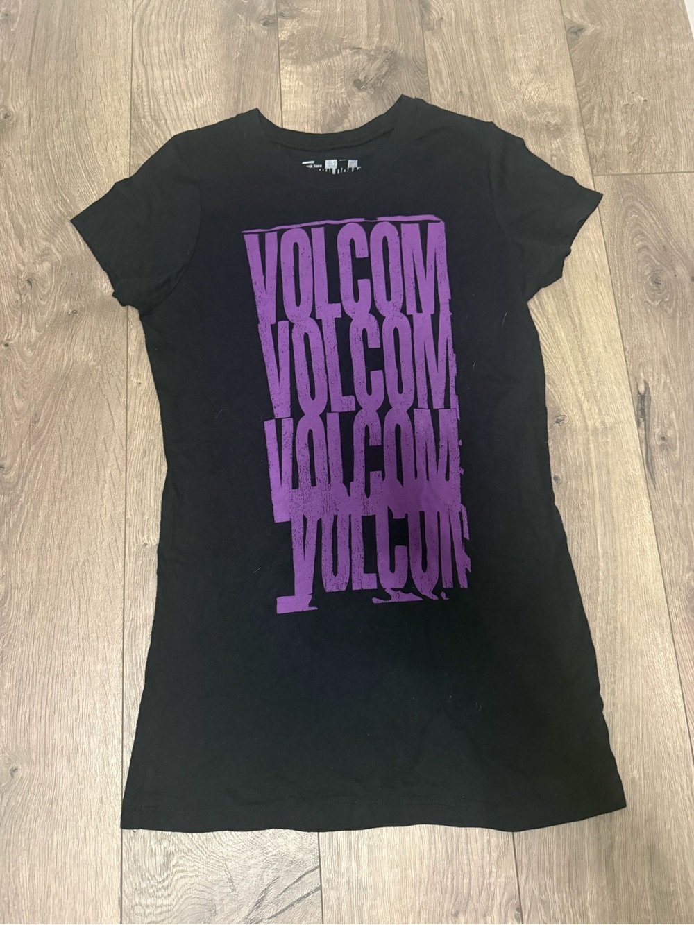 Volcom Black T-Shirt with Purple Logo Stack